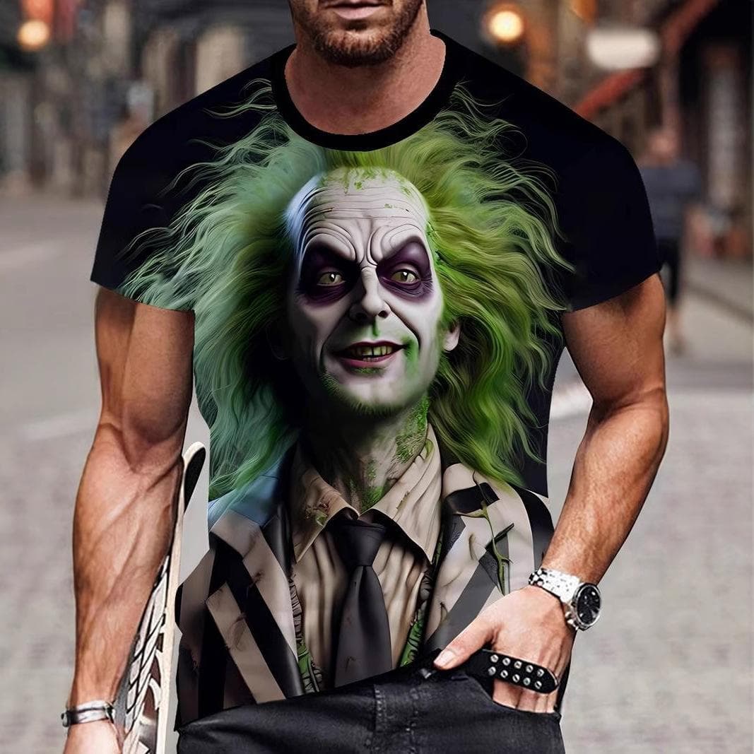 Summer Round Neck 3D Clown Print Top Fashionable Casual Short Sleeved Men's T-shirts L