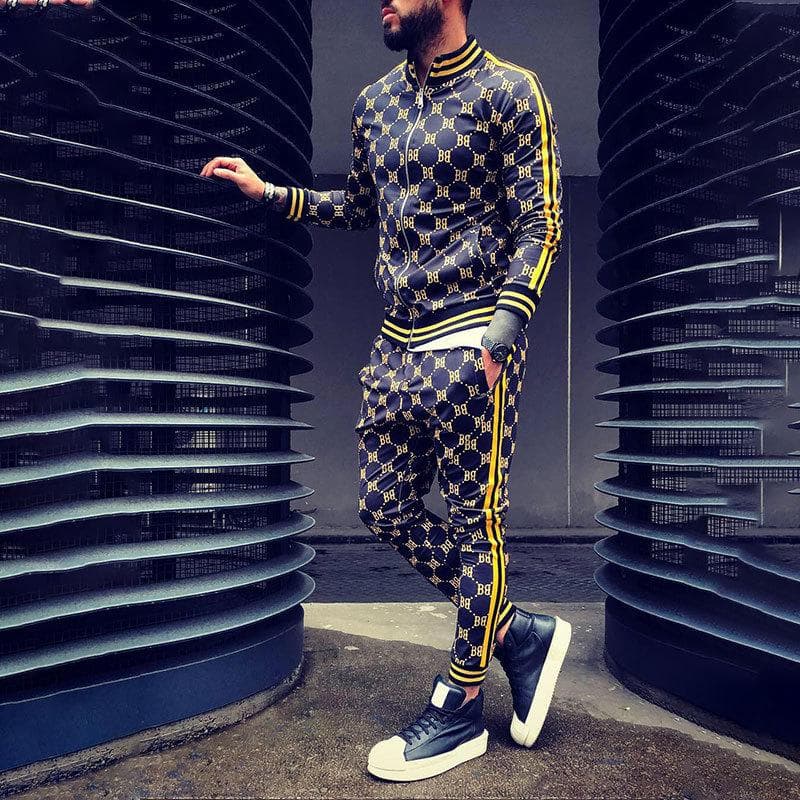 2024 Male Spring Autumn 3D Plaid Jacket Male Suit Casual Clothing Man Sets+Pants 2 Piece Sets Fashion Men's Tracksuit Sportswear M