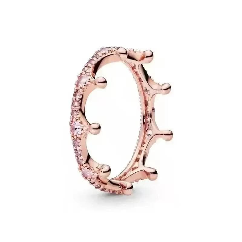 925 Sterling Silver Classic Dazzling Crown Round Hearts Ring Exquisite Women's Light Luxury Charm Ring Jewelry Gift 5&cubic zirconia clear