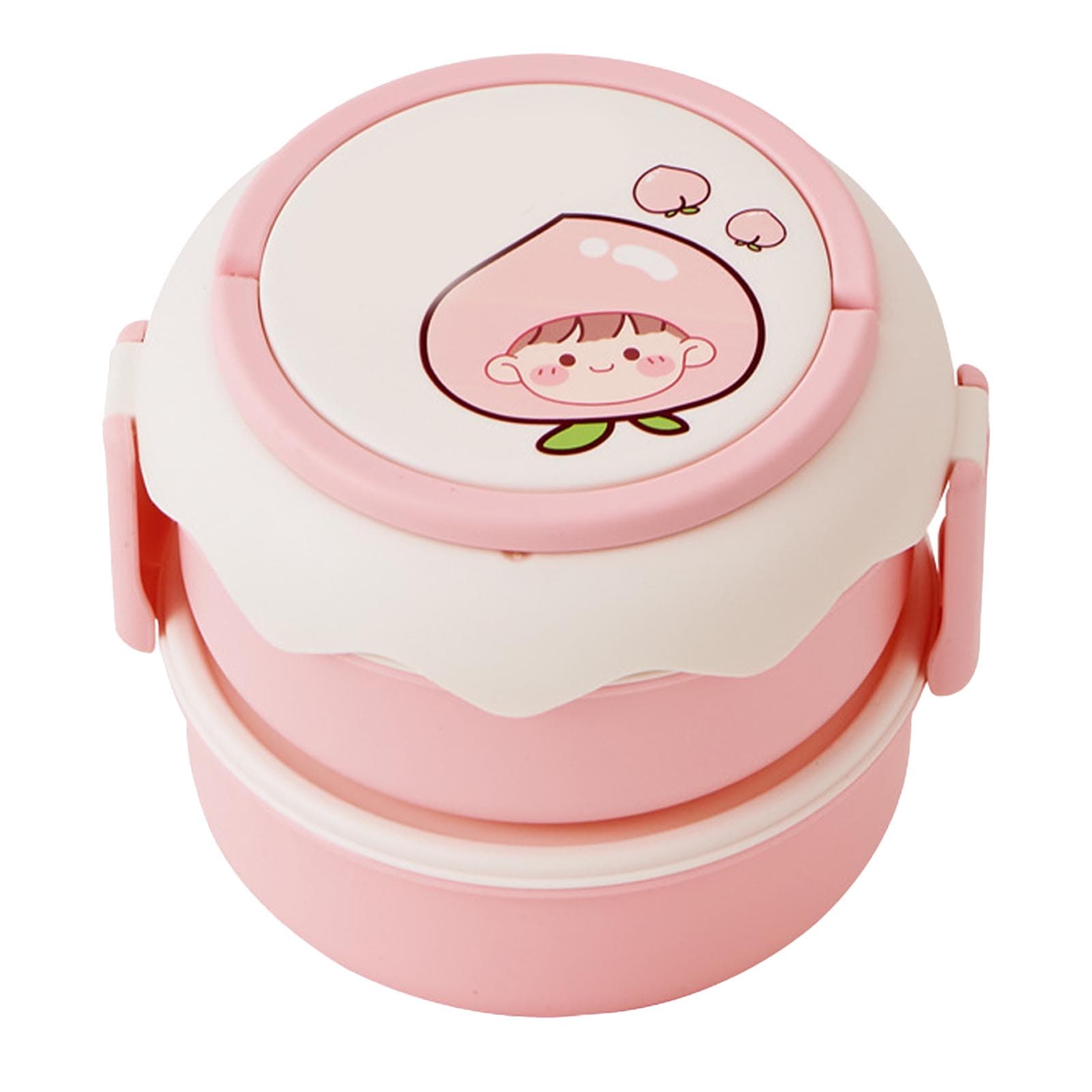 Stackable Lunch Box Cute Cartoon Fruit Style Double Layers Handle Design Student Bento Box for
