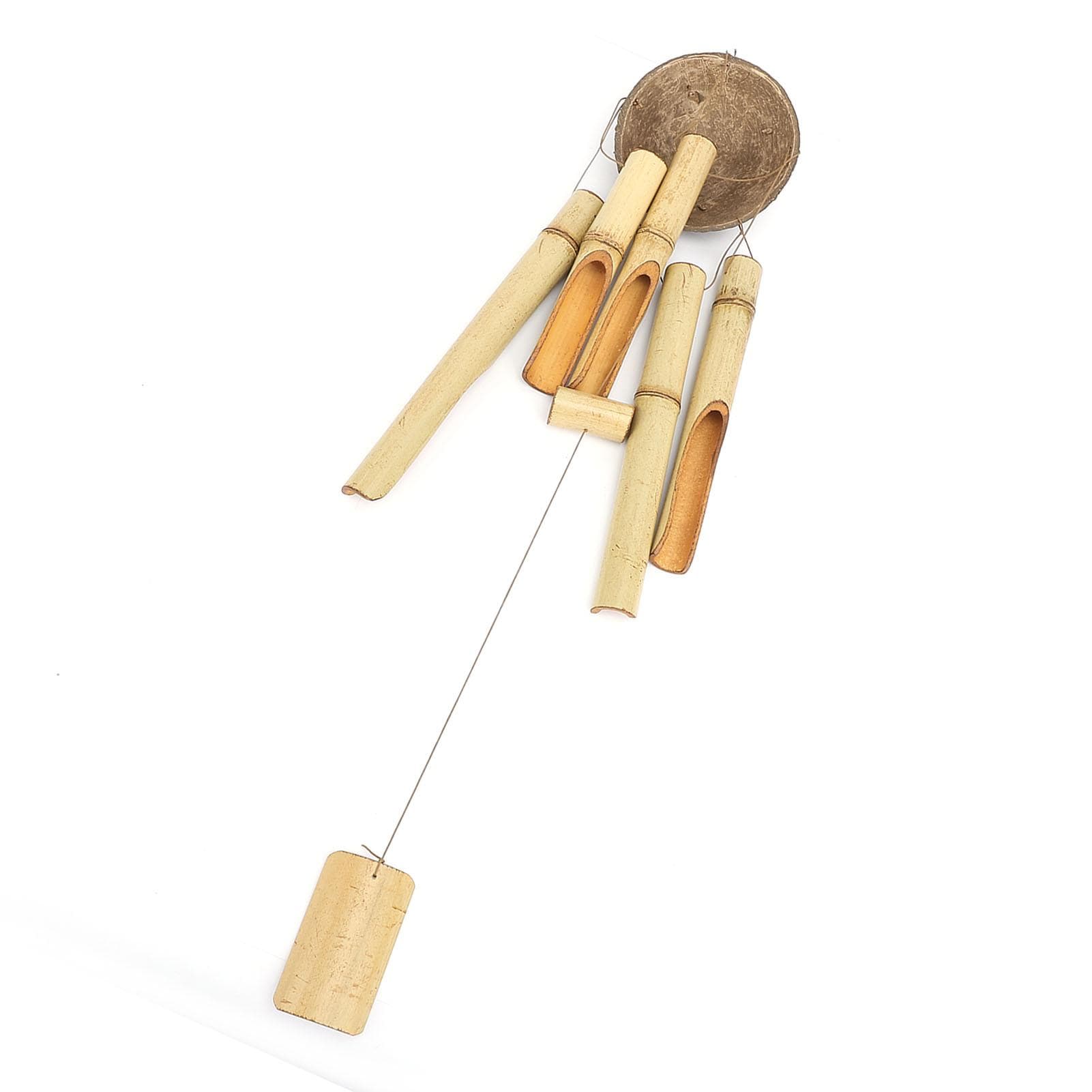 Bamboo Wind Chimes Coconut Shell Top Indoor Outdoor Hanging Decorative Outside Garden Decor Craft