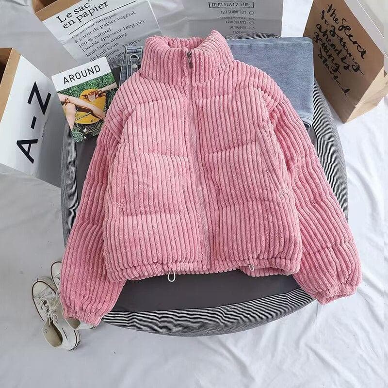 Corduroy Jacket Women's Solid Color Cropped Top Student Fashion Loose Coat S pink