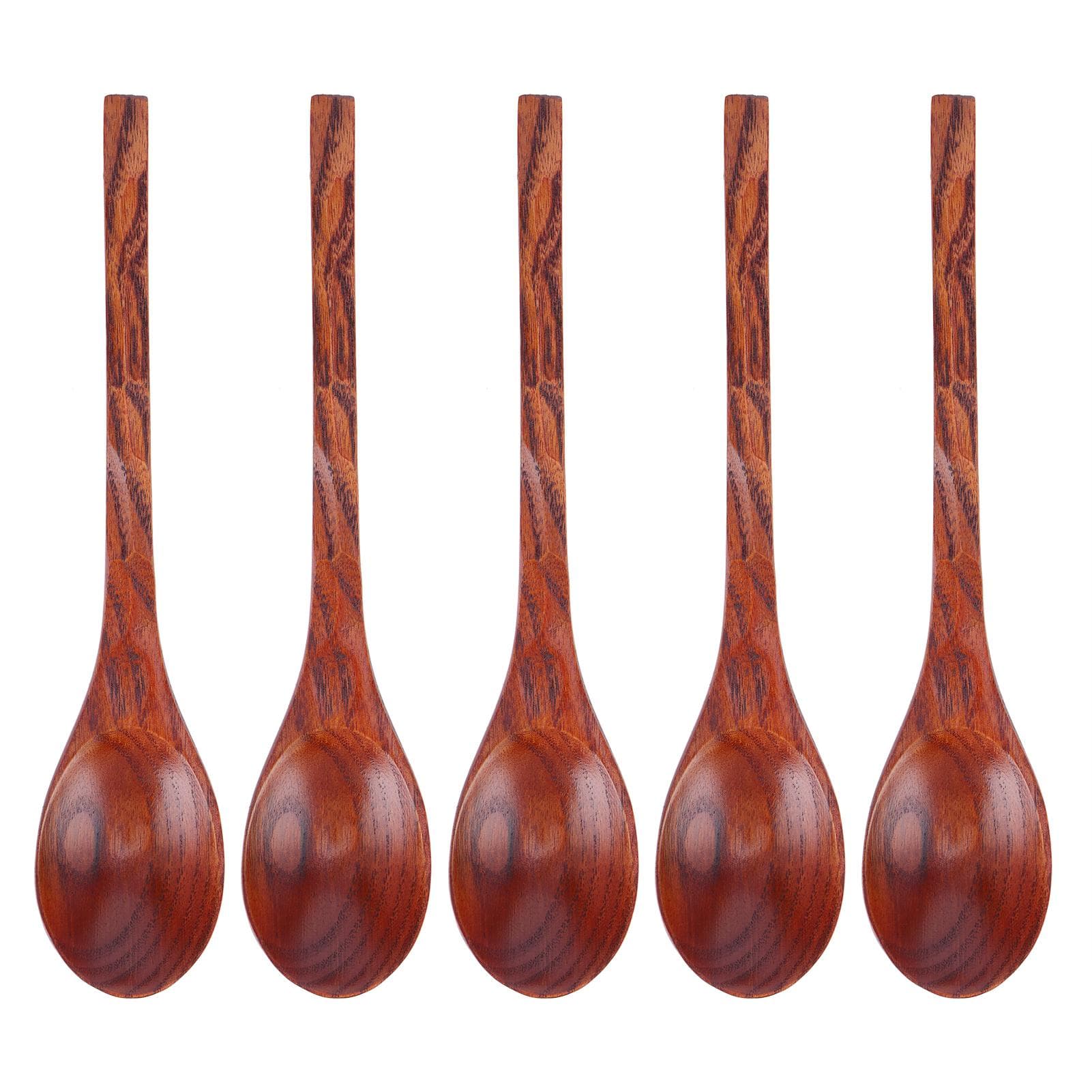 5PCS Japanese Style Wood Spoon Long Handle Soup Spoons Household Tableware Kitchen Tools