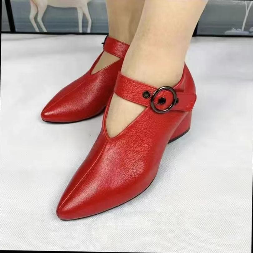 2024 Fashion Women Boots Casual Leather Designer V shape Woman Pointed Toe Rubber Ankle Boots Black Red Zapatos Mujer CN 34 (foot 22cm)