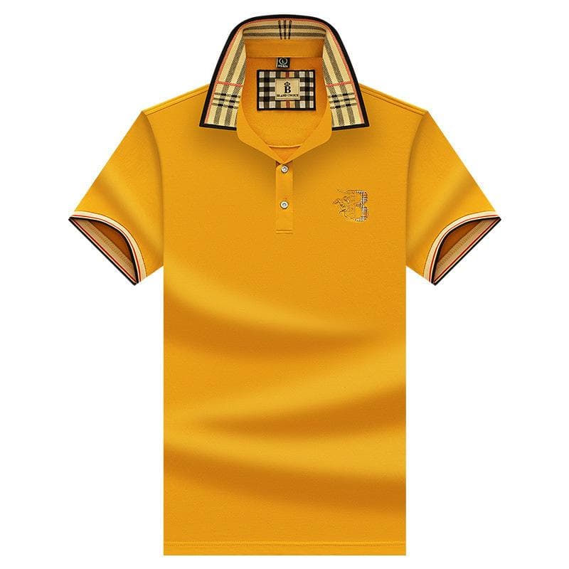 Men's Summer New Paul Brand Loose Embroidered Short Sleeved T-shirt Business Flip Collar Men's Polo Shirt XXXL yellow