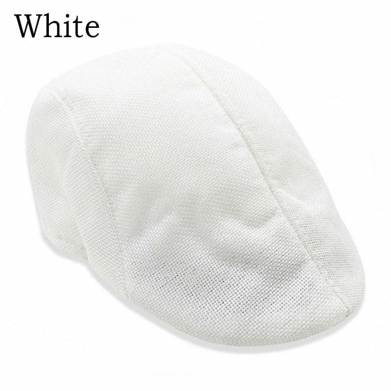 Mens Classic Beret Cabbie Hat Flat Cap Golf Driving Hat Caps Peaky Boys Country Newsboy white
