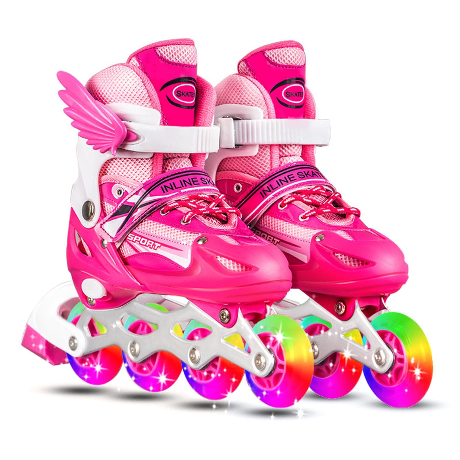 Adjustable Inline Skates with Light Up Wheels for Kids and Adults Indoor Outdoor Fitness Inline M pink