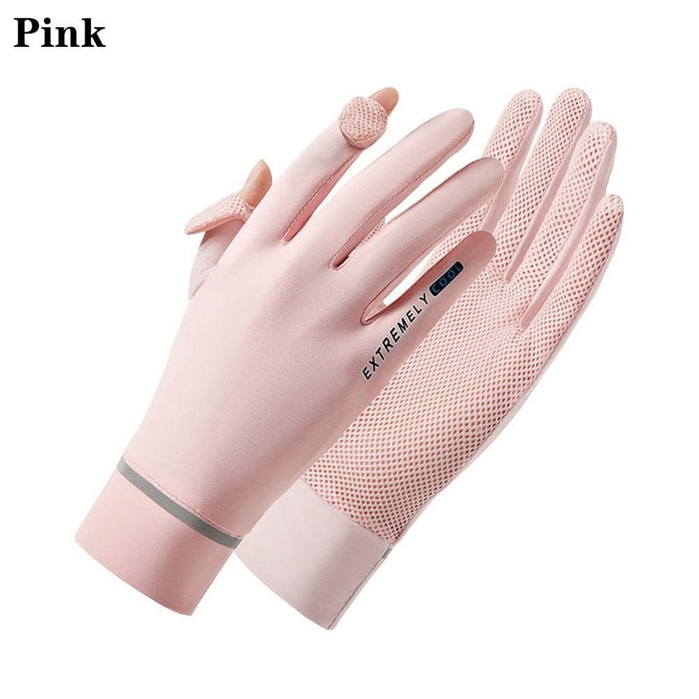 Lady Sunscreen Ice Silk Gloves Female Summer Sun Protection Gloves Fashion Cycling Driving Running Mittens Thin Anti-UV Gloves pink