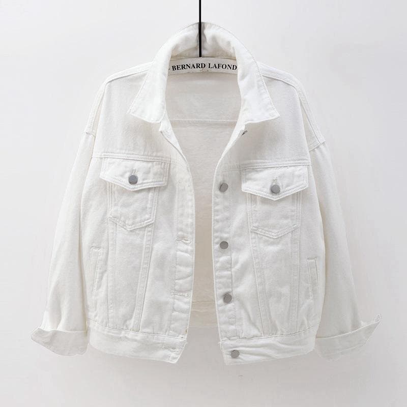 Spring New Color Denim Jacket Women's Short Korean Loose Long Sleeve Jacket Student Top XXL white