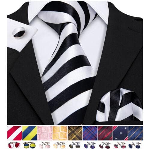 198 Colors Mens Silk Tie Black Blue Red Necktie Hanky Cufflinks Wedding 3PCS Set N-0276