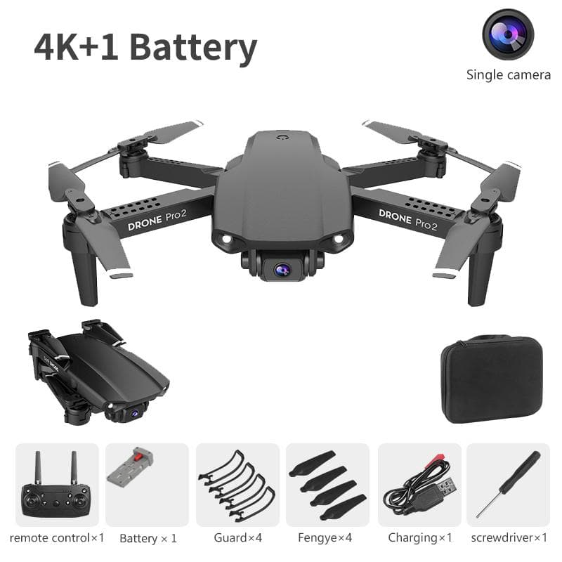 New E99PRO 4K FPV Mini Drone HD Camera RC Quadcopter Gravity Sensing Auto Follow Real-Time Transmission Mobile Control Foldable single camera+1 battery black