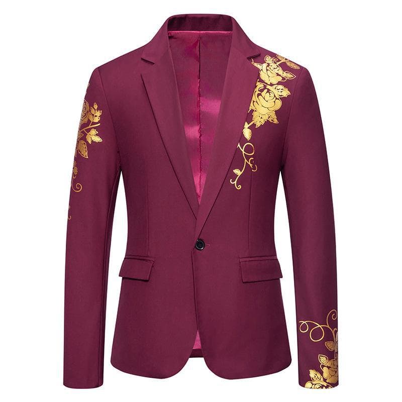 2024 Spring/Summer Men's Gold-Stamped Casual Suit Jacket - European Size L claret