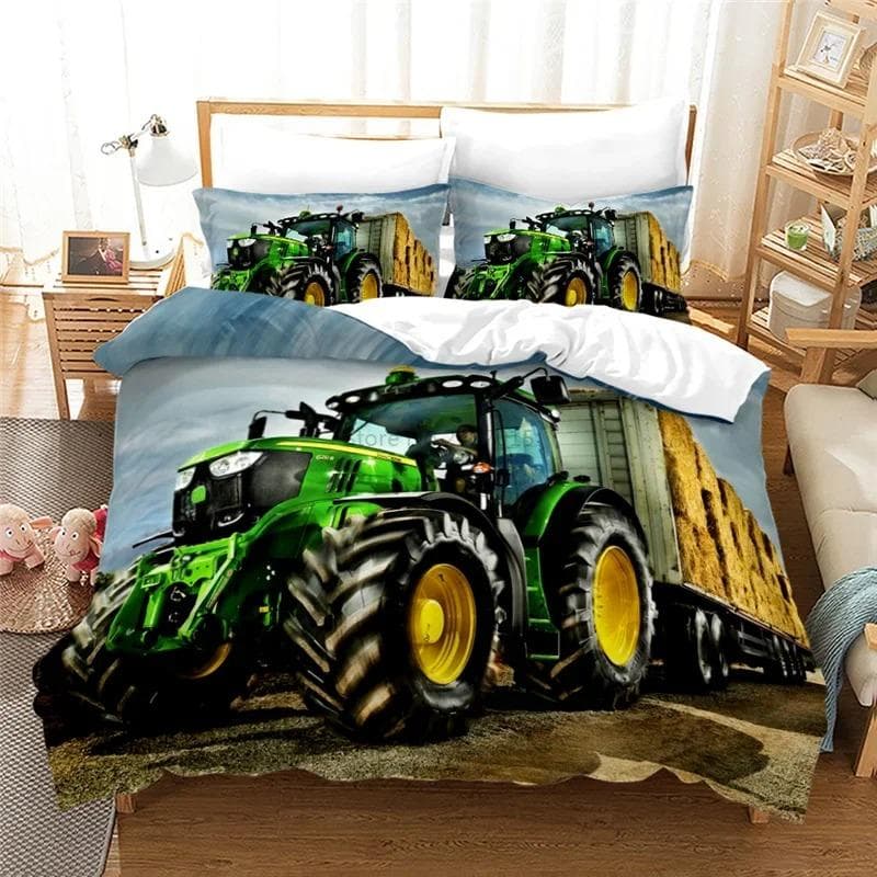 Farm Tractor 3d Bedding Set Duvet Cover Set with Pillowcase Home Textile Twin Full Queen King Bedclothes for Family Home Decor AU Single 140x210cm