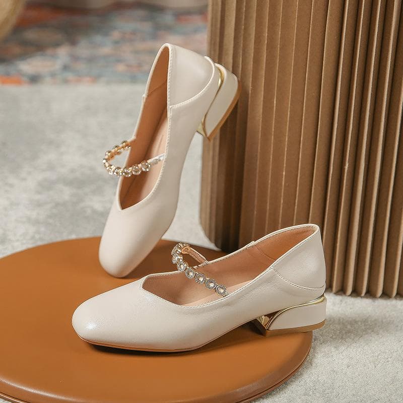 Japanese Small Leather Shoes Women's Simple and Fragrant Style Square Toe Mary Jane Women's Shoes Thick Heel One Word Belt Single Shoes Women 33