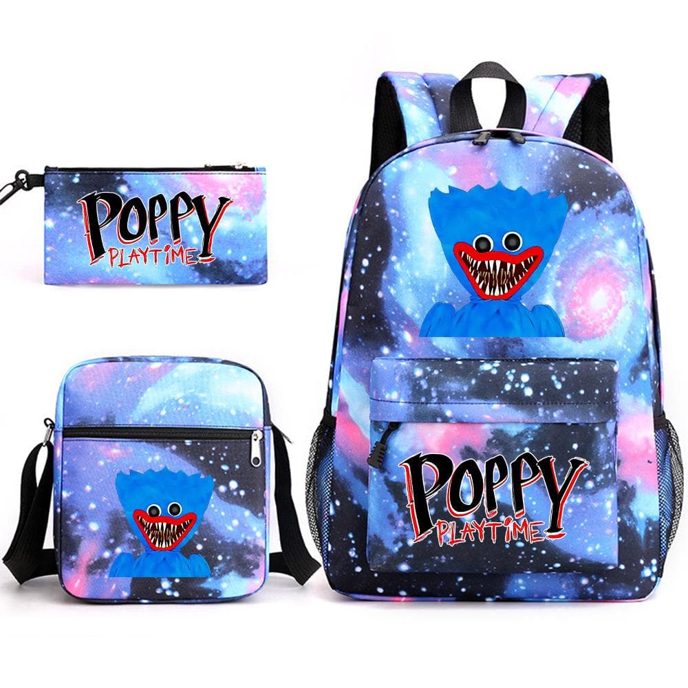 Friday Poppy Playtime Sausage Monster Doll Backpack Huggy Wuggy 3 PCS Set Book Bag for Boy Canvas Breathable Student School Bag One size