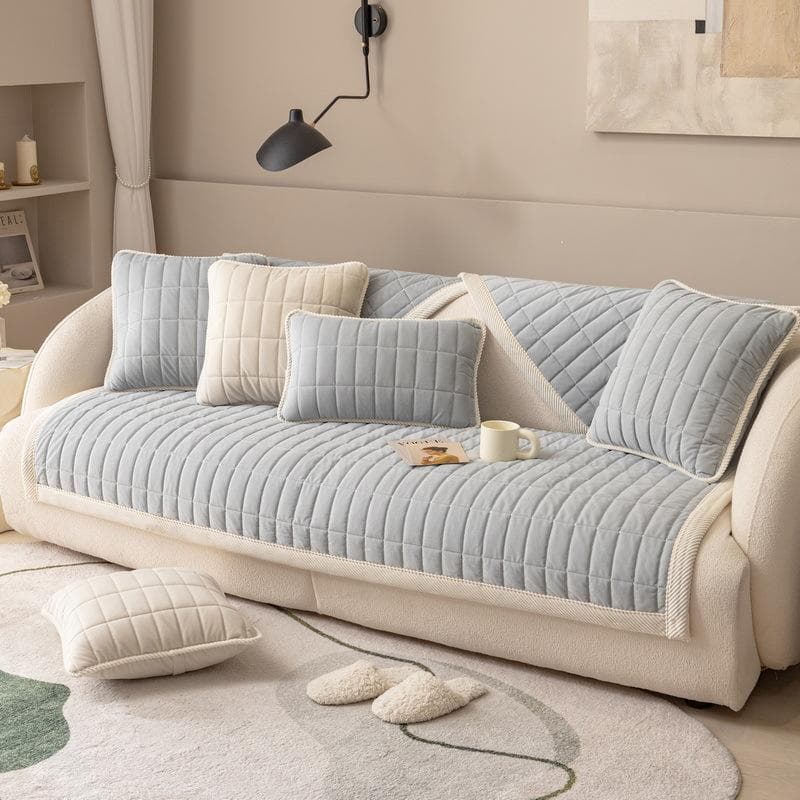 Rectangular Grid Sofa Cover Solid Color Thicken Plush L Shape Corner Sofa Towel Cover Non-Slip Couch Protector for Living Room 60x60cm 1pcs