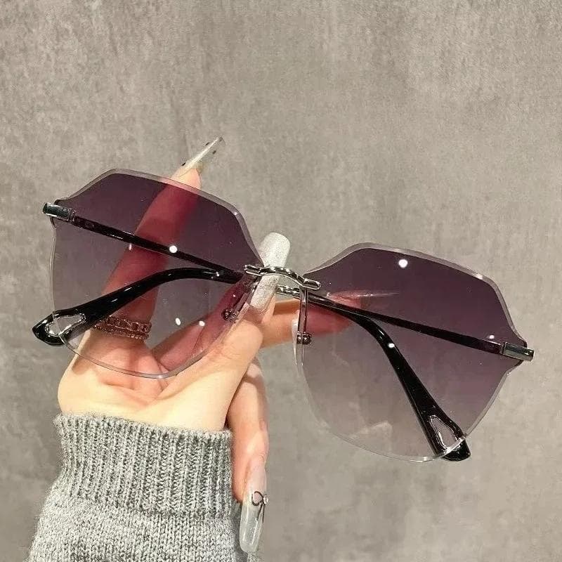 Men Women Fashion Sunglasses Retro Rimless Gradient Color Outdoor Driving Travel Glasses Trendy UV Protection