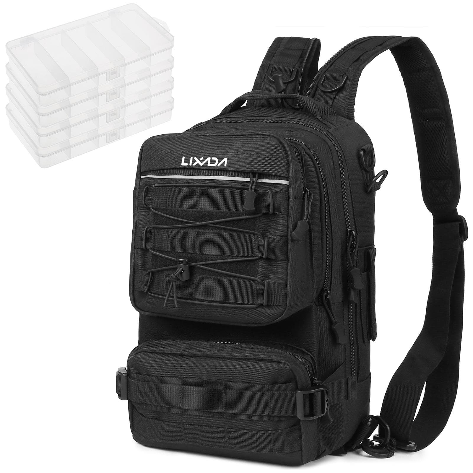 Fishing Tackle Backpack with 4 Trays Storage Bag Outdoor Shoulder Backpack Water-Resistant Fishing Gear Bags black
