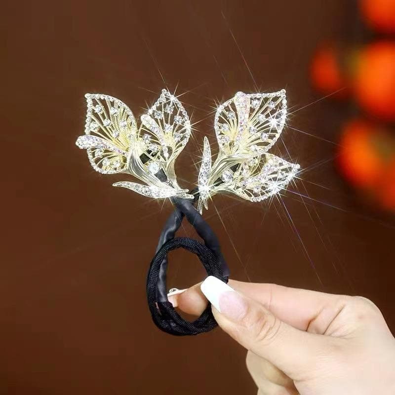 Rhinestone Flower Hair Clip Whale Tail Rhinestone Flower Hair Clip Lazy Hair Curler Deft Bun 1PCS gold