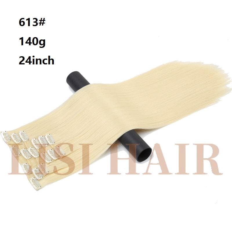 Hair Extension Synthetic Straight Hair Clips For Women Pure Color 150g High Temperature Fiber