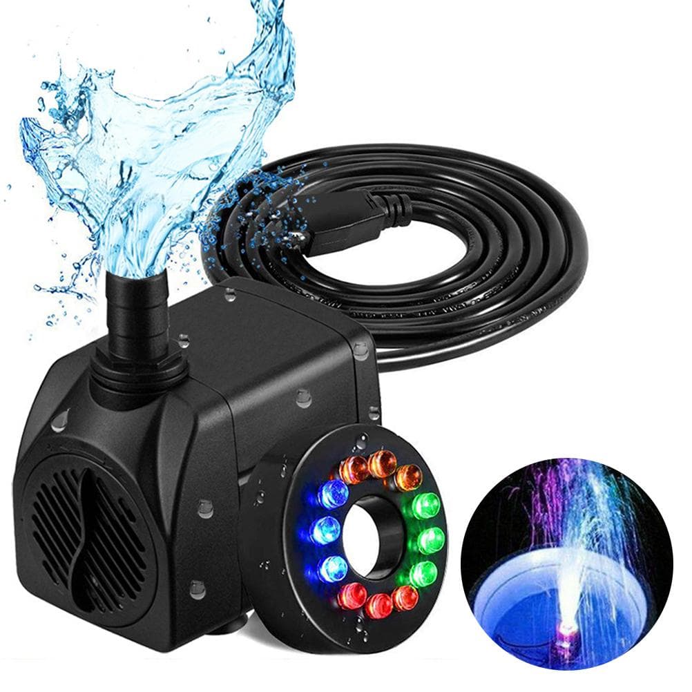 16W LED Submersible Water Pump Fountain Pump Firm Low Noise with Light Outdoor Fountain Pumps for