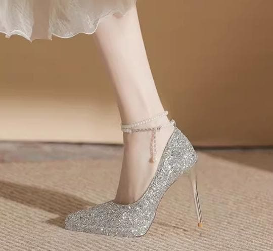 Summer 2024 Pearl waterproof table pointy Champagne crystal bridal shoes high heels women shoes pumps 39