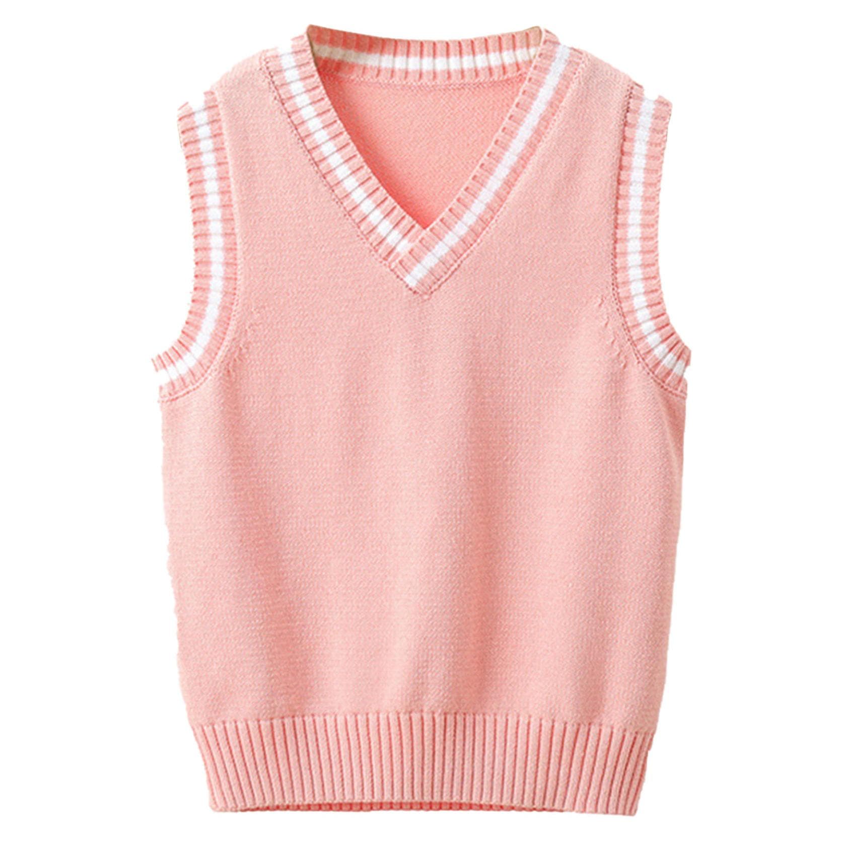 School Uniform Sleeveless V Neck Vest Sweater Waistcoat for Kids Unisex Casual Wear 11-12 Years pink
