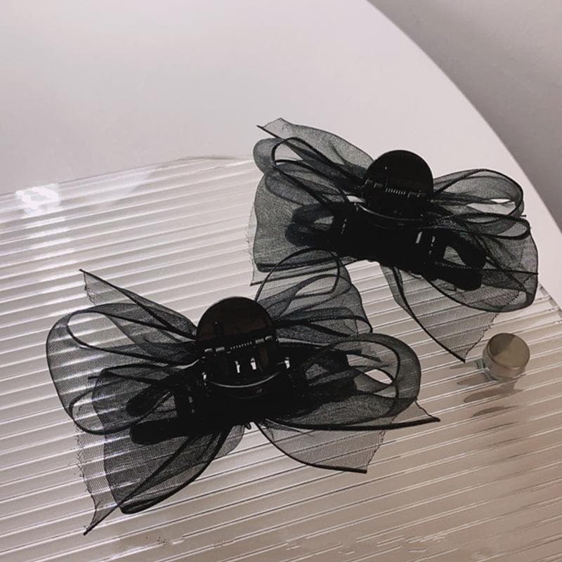 Korean Velvet Bow Hair Clip Claw Clamp Sweet Black Red Bow Small Hair Claw Clip Princess Headwear Girls Women Hair Claw Clip 2pcs