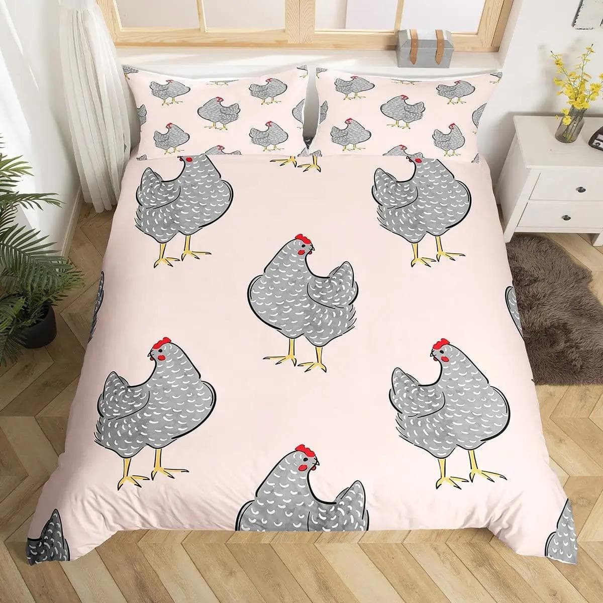 Cute Chicken Duvet Cover King Queen Colorful Rooster Bedding Set Farm Animal Comforter Cover Funny Rustic Farmhouse Quilt Cover EU Single 135x200cm