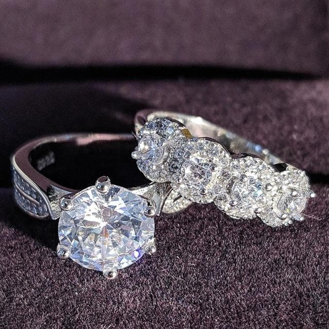 925 Sterling Silver Luxury Bold Big Wedding Rings Set for Bridal Women Engagement African Finger Christmas Gift Jewelry R4428 7