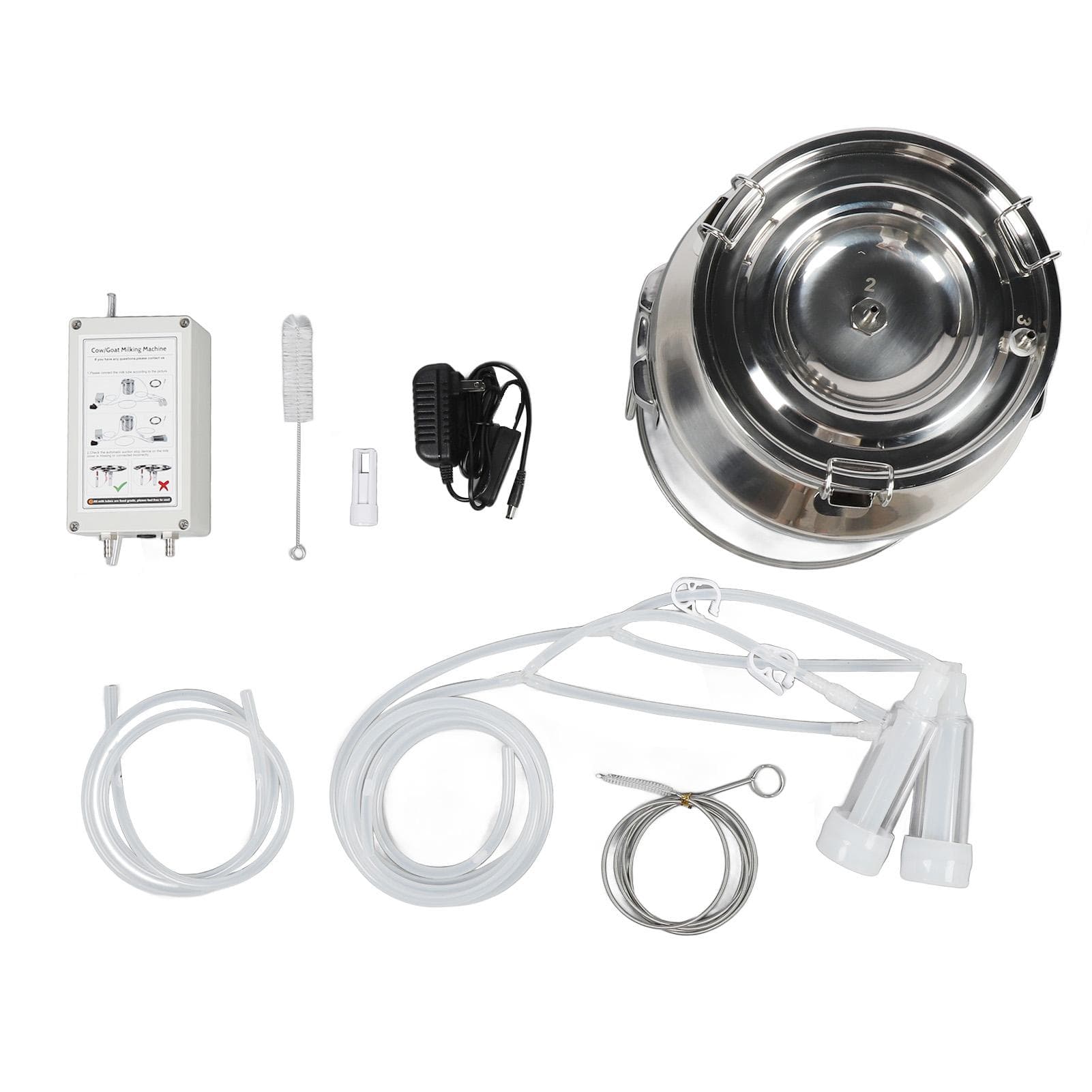 14L Goat Electric Milking Machine Portable Plug in Pulsating Vacuum Pump 304 Stainless Steel Bucket
