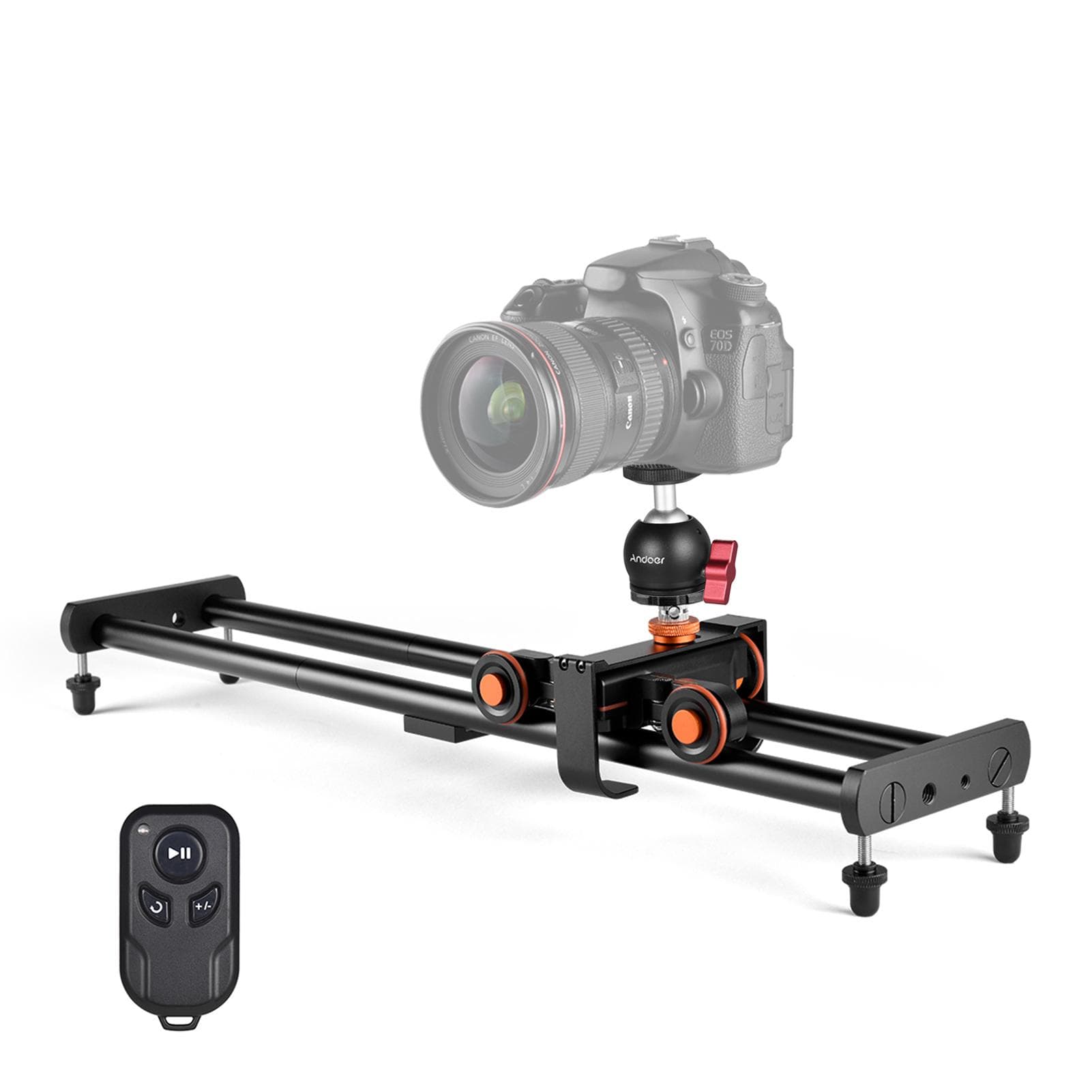 Andoer Camera Video Dolly Slider Kit with 3-wheel Auto Dolly Car 3 Speed Adjustable + 60cm/23.6in black