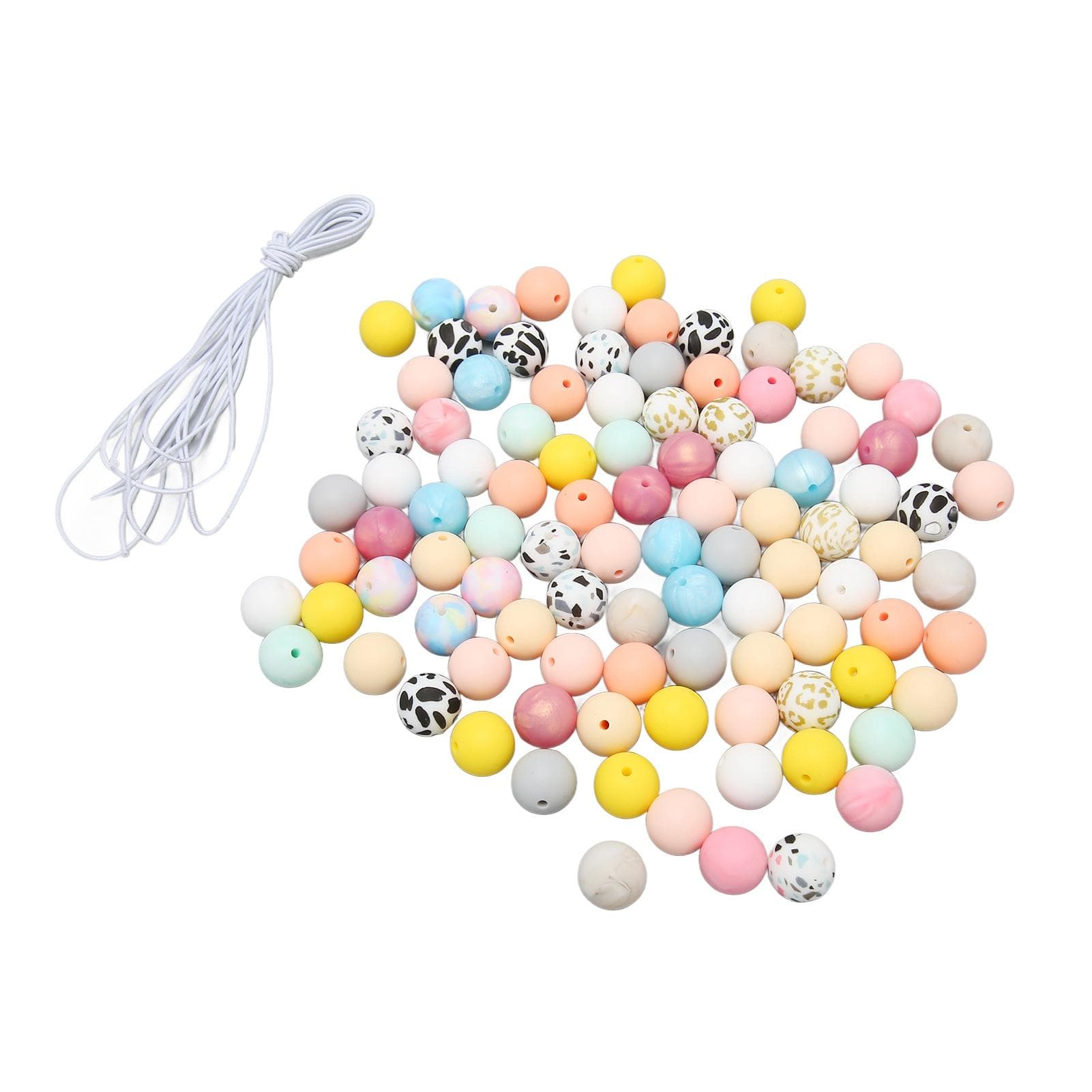 100pcs Colorful Silicone Beads 15mm DIY Large Hole Round Craft Beads for Bracelets Necklaces