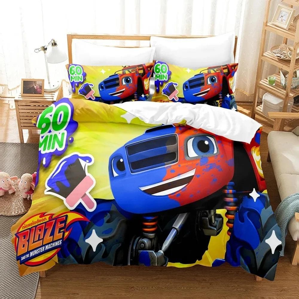 3D Print Blaze N Monster Machines Bedding Set Cartoon Duvet Cover Double Twin Full Queen King Adult Boys Bedclothes Quilt Cover US Full(200x230cm)
