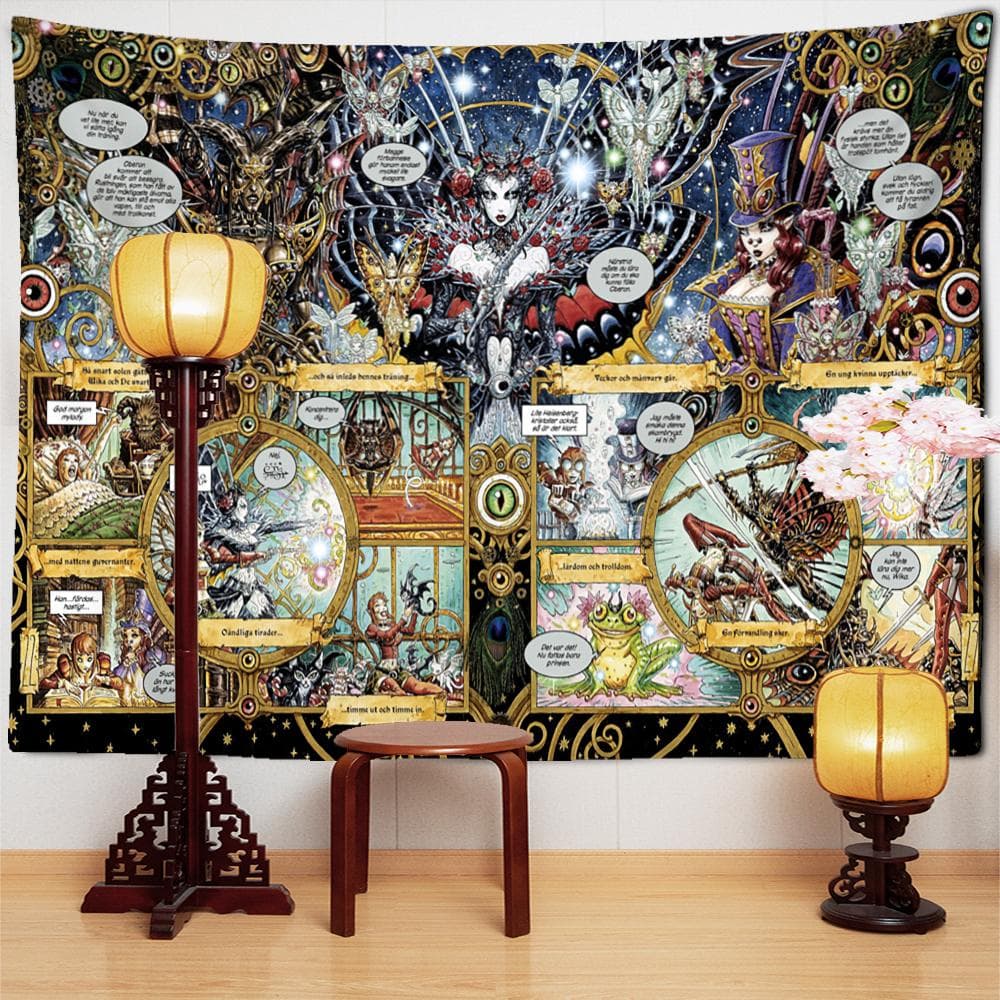 Figure Carving Painting Tapestry Wall Hanging Psychedelic Witchcraft Tapiz Hippie Dormitory Art Home Decor 95x70cm