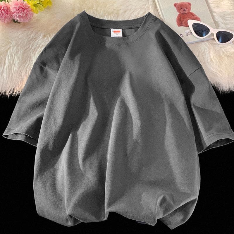 Unisex Heavyweight Pure Cotton White & Black T-Shirt, Large Size, Round Neck, Short Sleeve, Solid Color, Loose Fit. 2XL