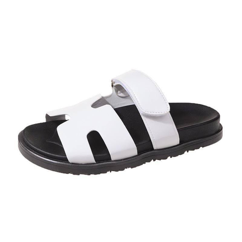 Thick Soled Sandals, Plus Size Velcro, Color Blocking, Suitable for Casual Women's Shoes, Versatile and Versatile 43 white