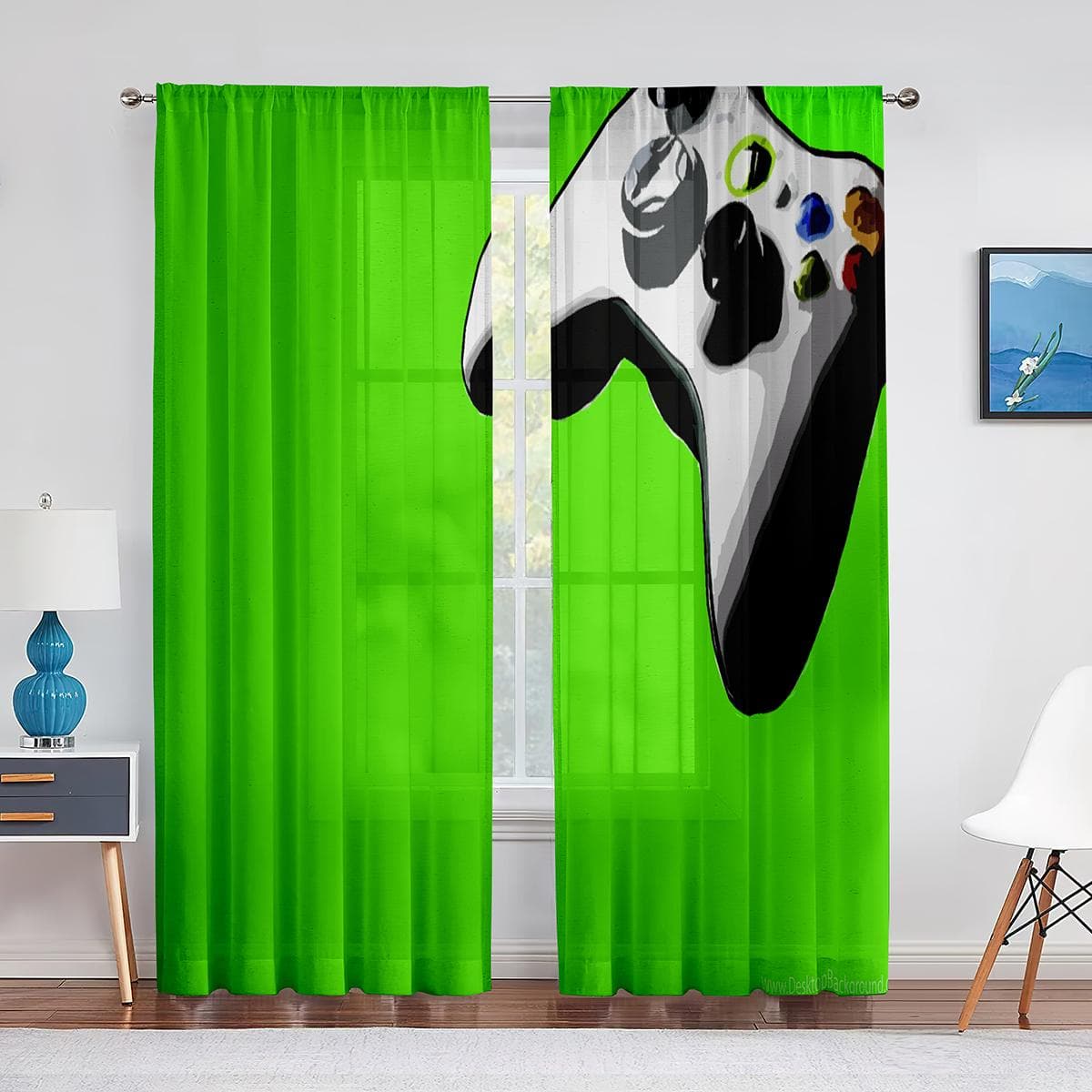 Boys Gamer Tulle Curtains for Living Room Decor Gaming Controller Video Game for Kids Sheer Voile Curtain Window Drapes Blinds 1 PCS W100XH250cm&Rod Pocket