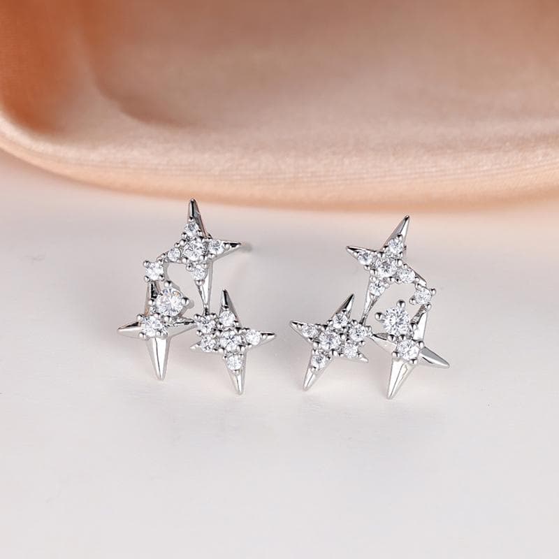 Silver Color Sweet Star CZ Stone Charm Stud Earrings for Women Wedding Party Jewelry Gift silver