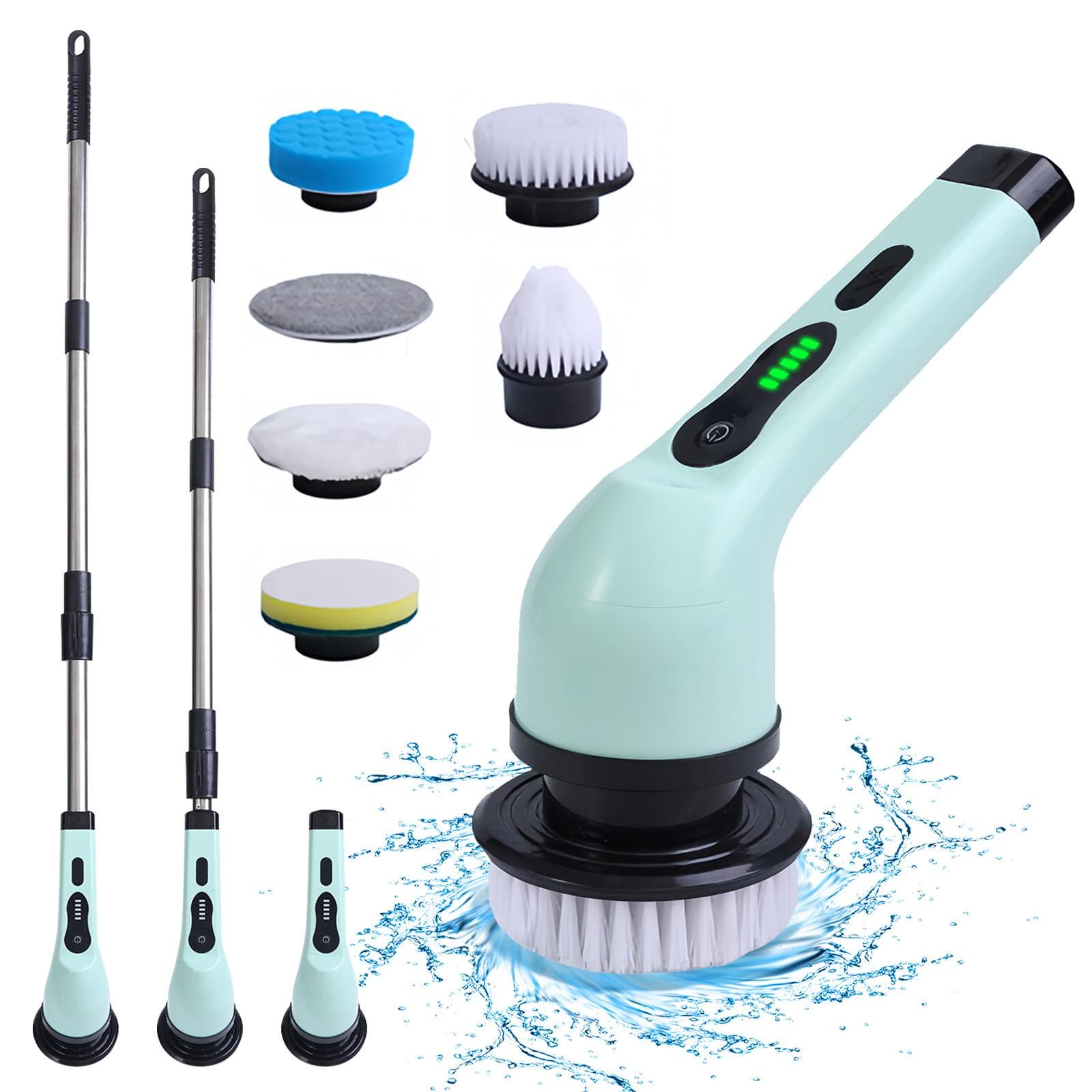 Cordless Electric Spin Scrubber 9 Replacement Cleaning Heads IPX6 Waterproof Dual Speed Shower 6 Replaceable Brush Head green
