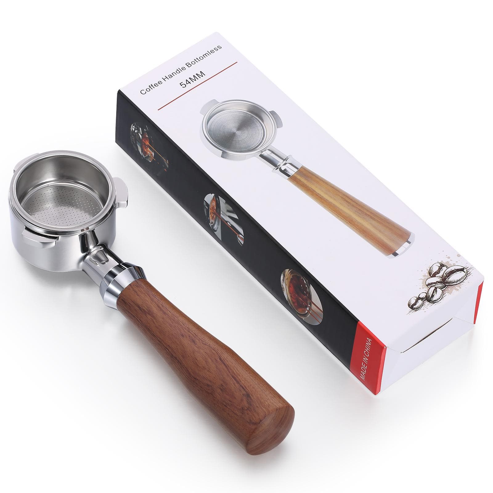Aoresac 54mm Espresso Bottomless Filter Holder 3Ear Coffee Filter Holder Coffee Extraction silver