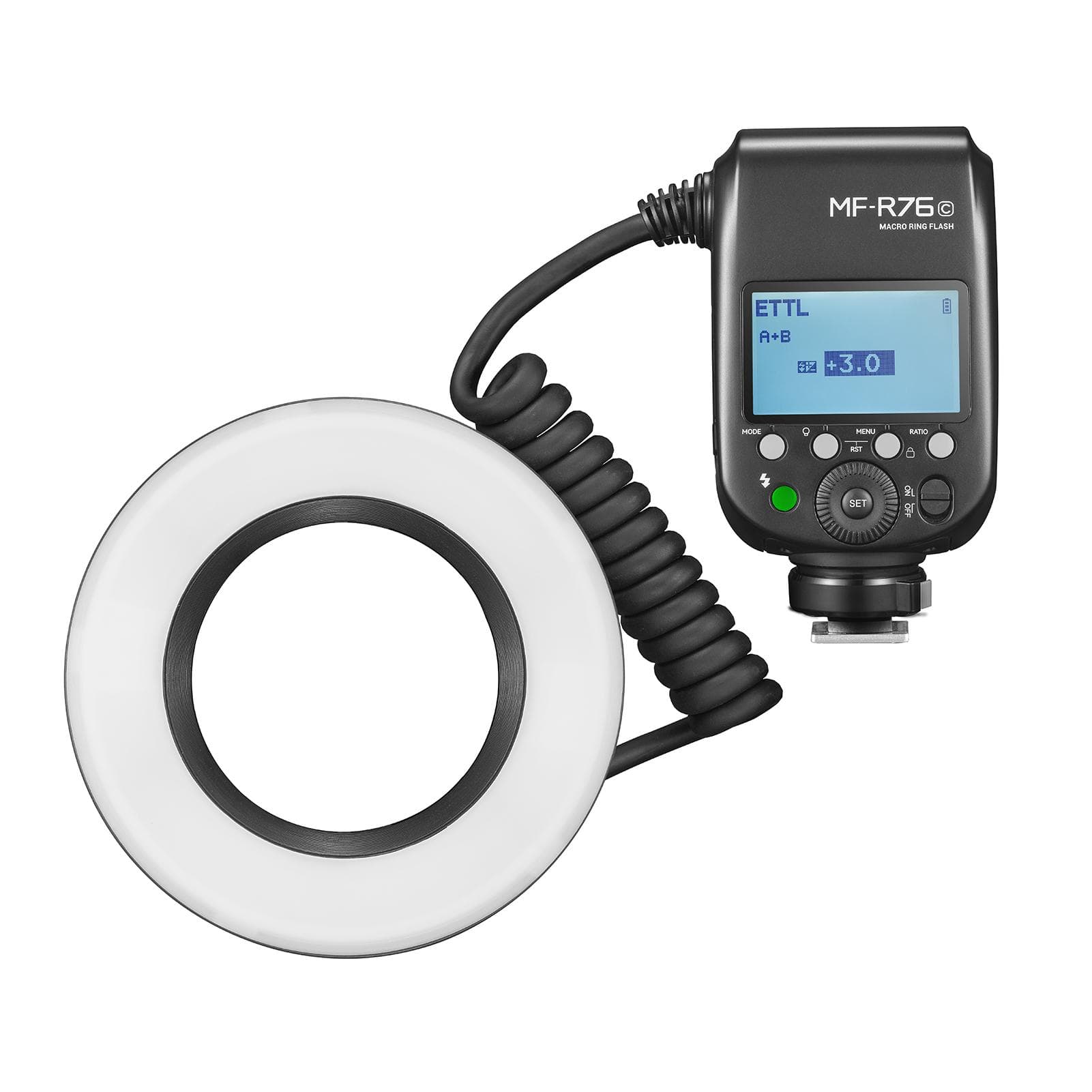 Godox MF-R76N i-TTL Macro Ring Flash Light GN14 10 Levels Adjustable Brightness with 8pcs Adapter ETTL Macro Ring Flash Light black