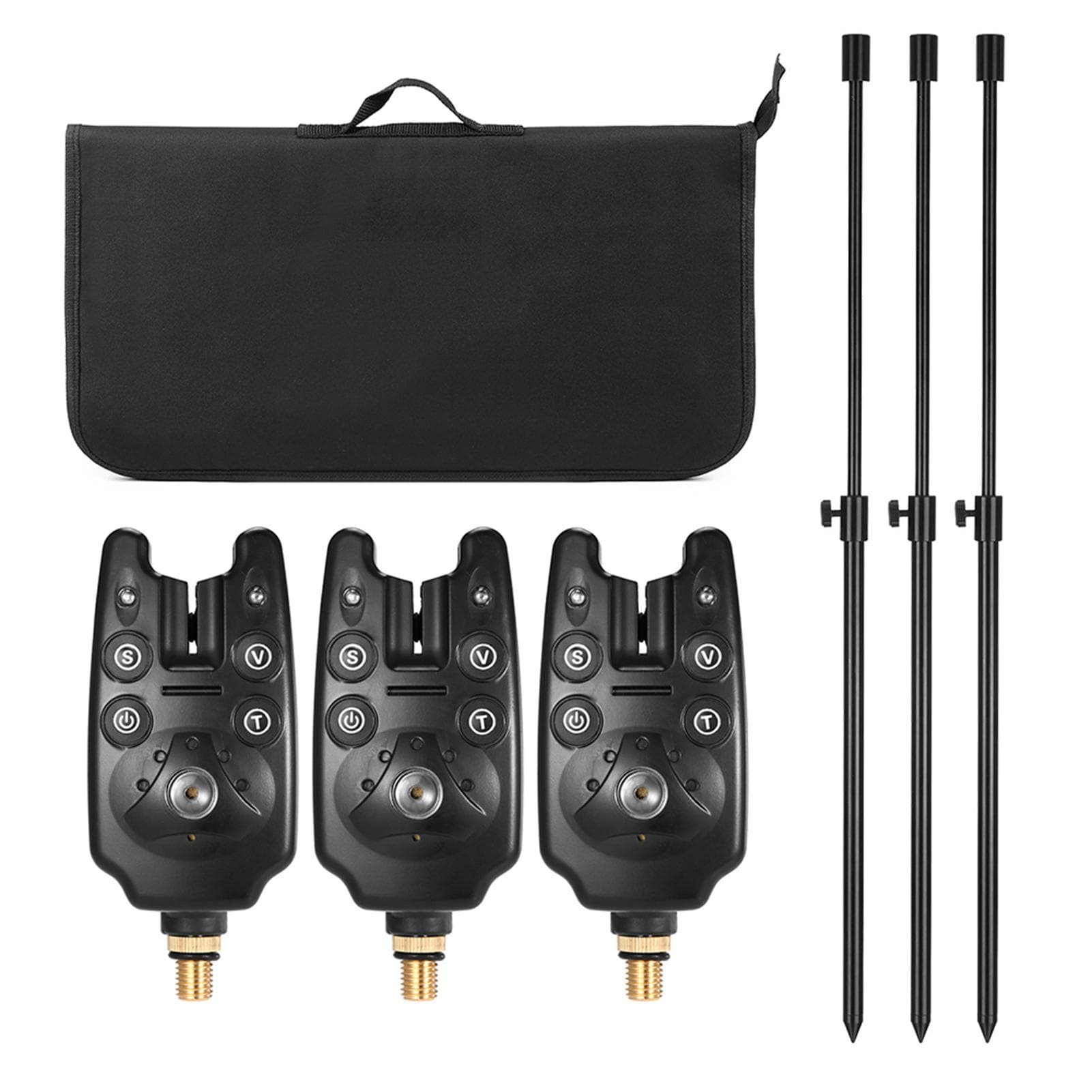 Fishing Bite Alarms Fishing Bankstick Set with Padded Fishing Tool Bag set 1 black