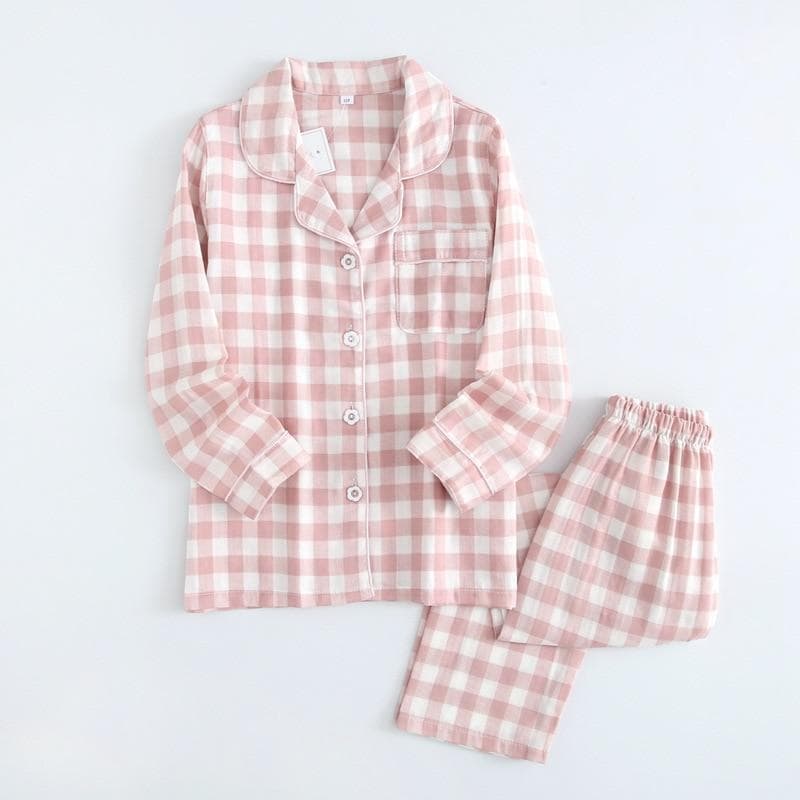 2026 Kimono Femme Maple Leaf Pajama Sets Women 100% Gauze Cotton Long Sleeve Casual Sleepwear Women Pajamas M