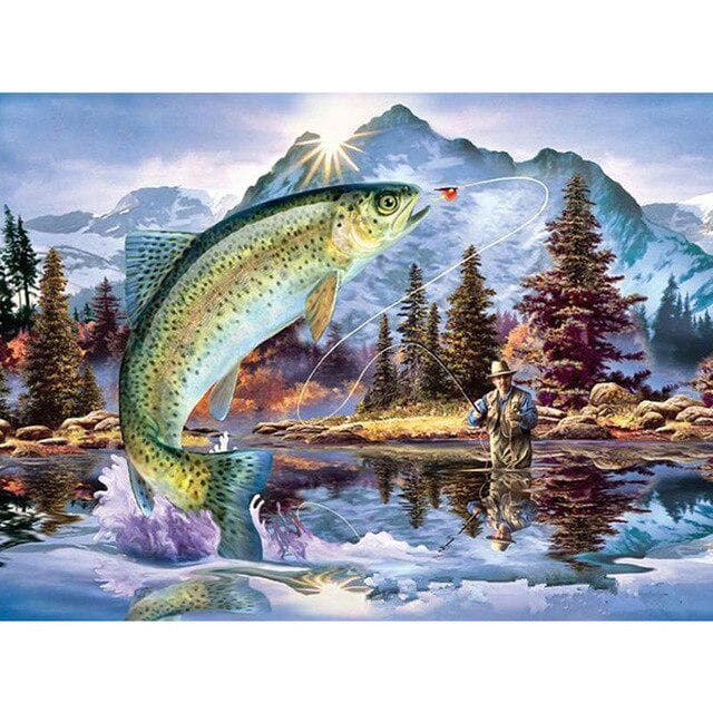 5D Diy Daimond Painting Full Fishing Pictures Rhinestones Diamant Mosaic Diamond Embroidery 20X30