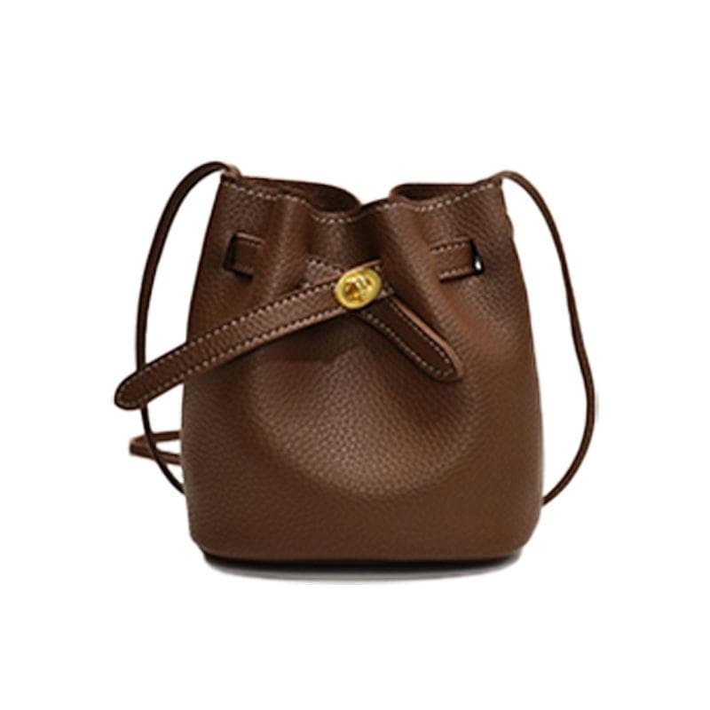 Bucket Bag Simple Bucket Bag Broadband Lock Small Bag Casual Solid Color Shoulder Bag brown