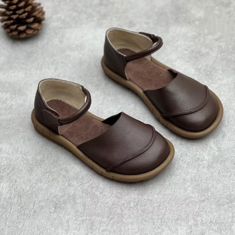 Johnature Retro Handmade Genuine Leather Flats Sandals Casual Versatile Comfortable Soft Sole Women's Shoes 39 coffee