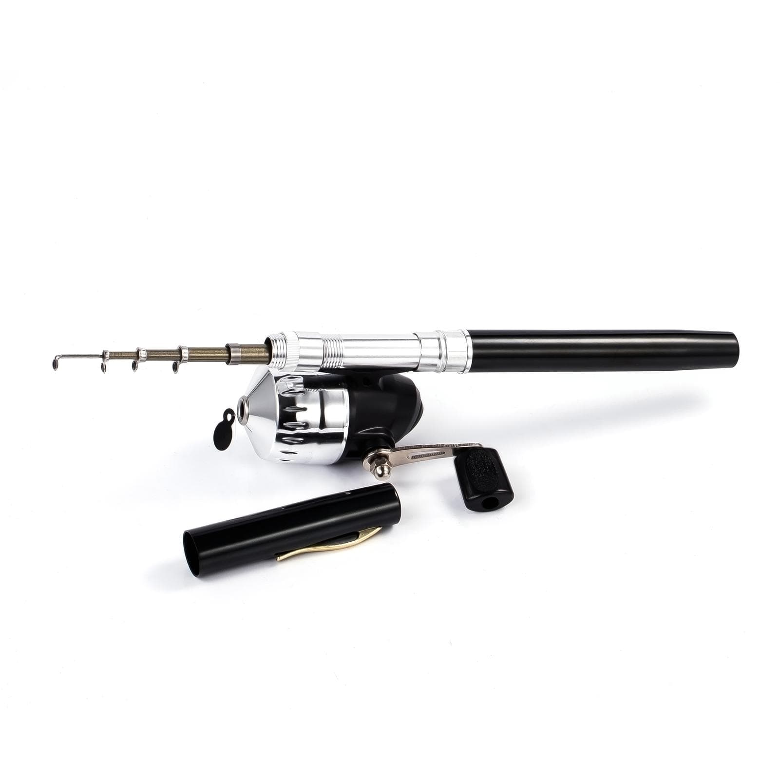 Pocket Telescopic Mini Pen Shape Fishing Rod and Fishing Reel Combo Kit 1m black