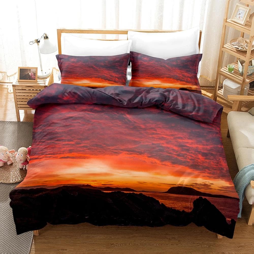 Goldon Sunset Bedding Set Tropical Beach Holiday Duvet Cover Set Girl Bed Cover Set Sunrise Quilt Cover Pillowcase Single Double AU Single(140x210cm)