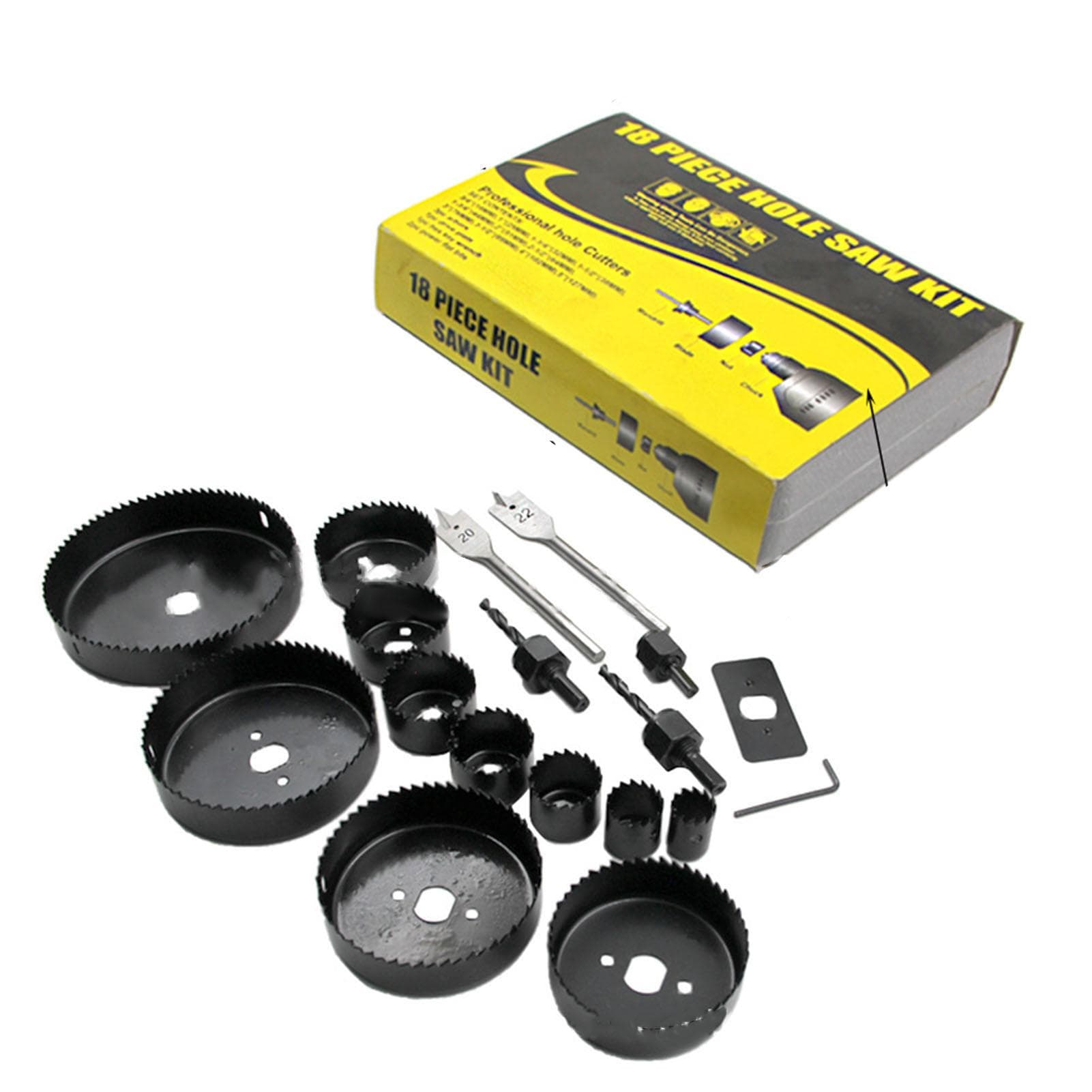 18Pcs Hole Saw Kit Bit Set Carbon Steel Power Tool Accessories with Box for Wood Metal Plastic